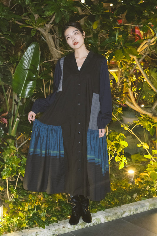 【YOAKE】シャツワンピース (Black)