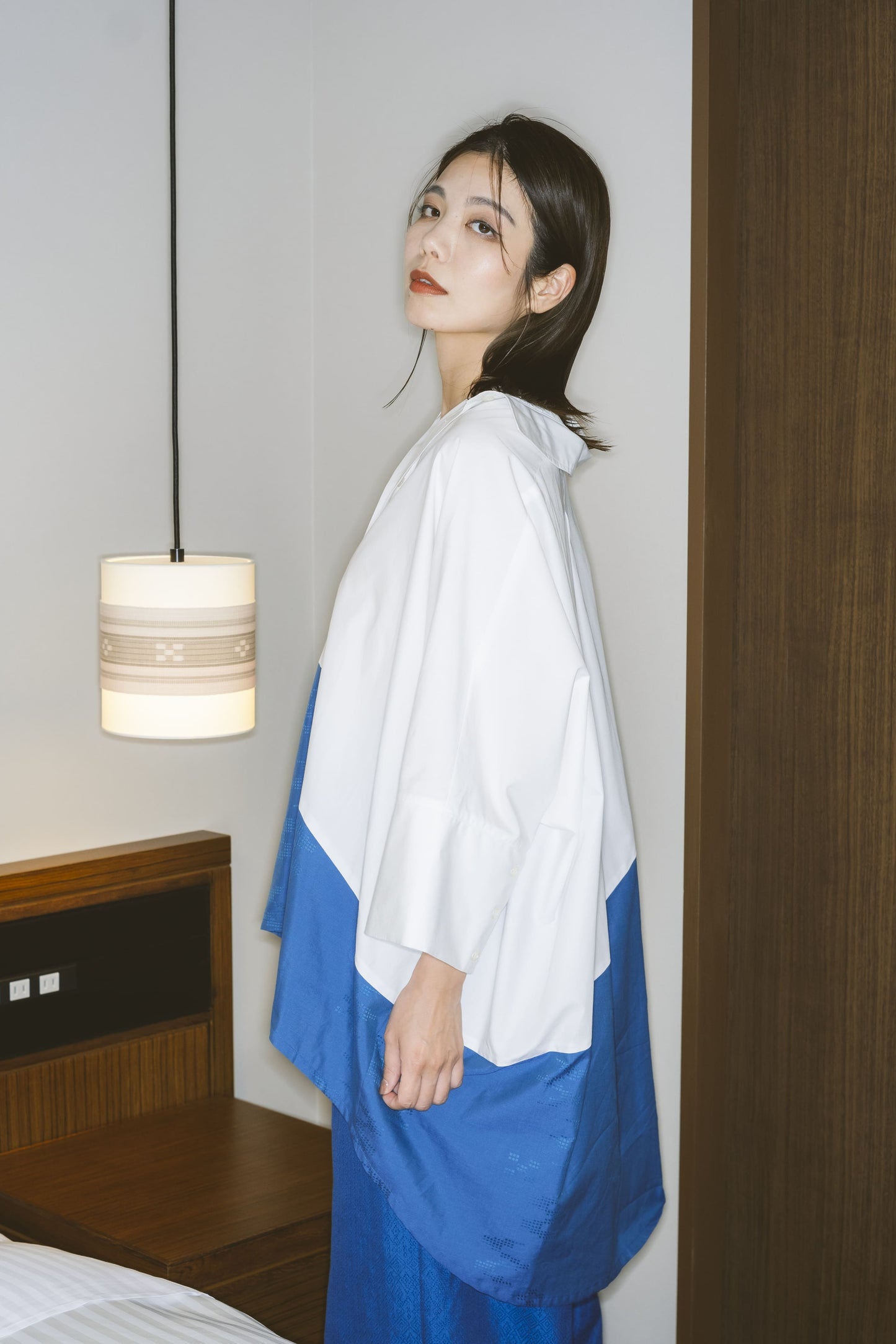 【YOAKE】切替シャツ (White×Blue)