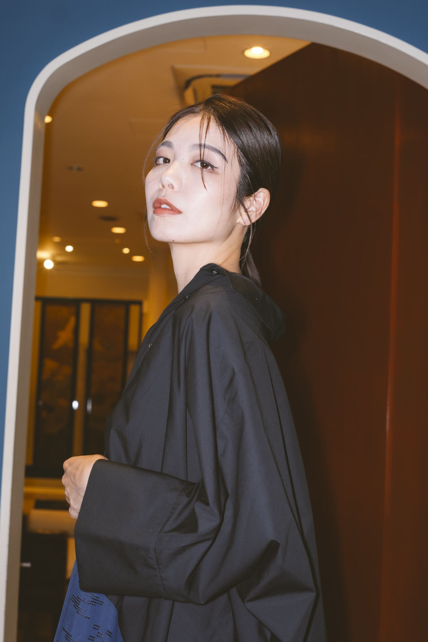 【YOAKE】切替シャツ (Black×Navy)