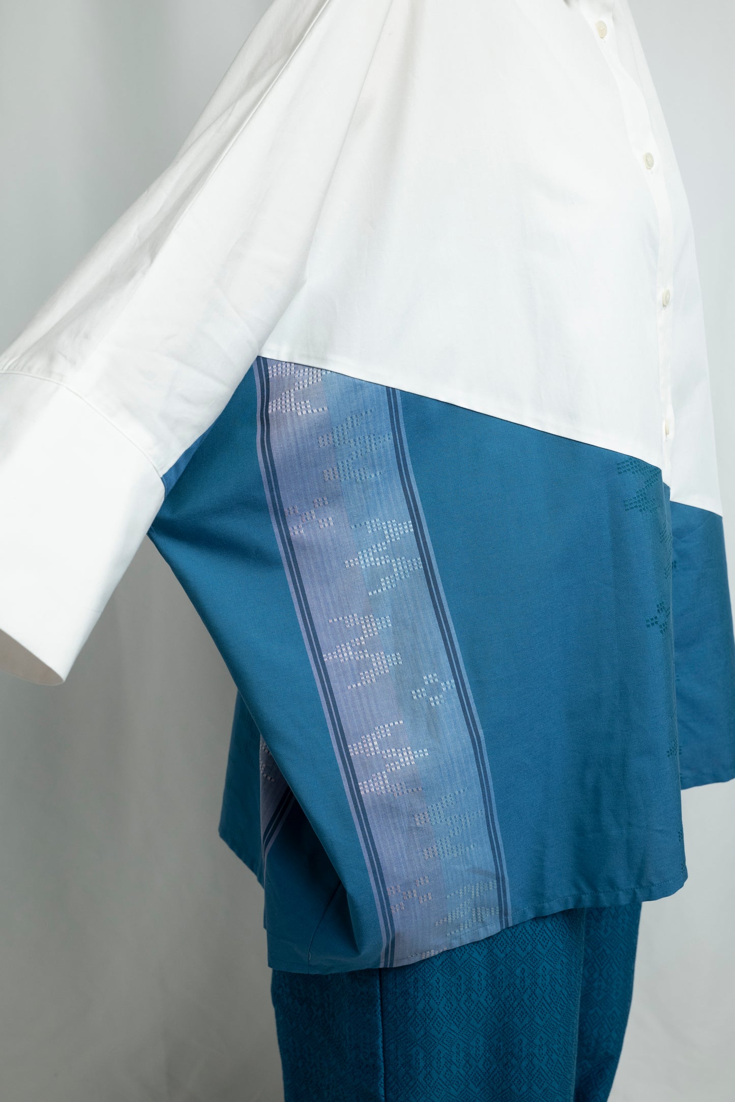 【YOAKE】切替シャツ (White×Blue)