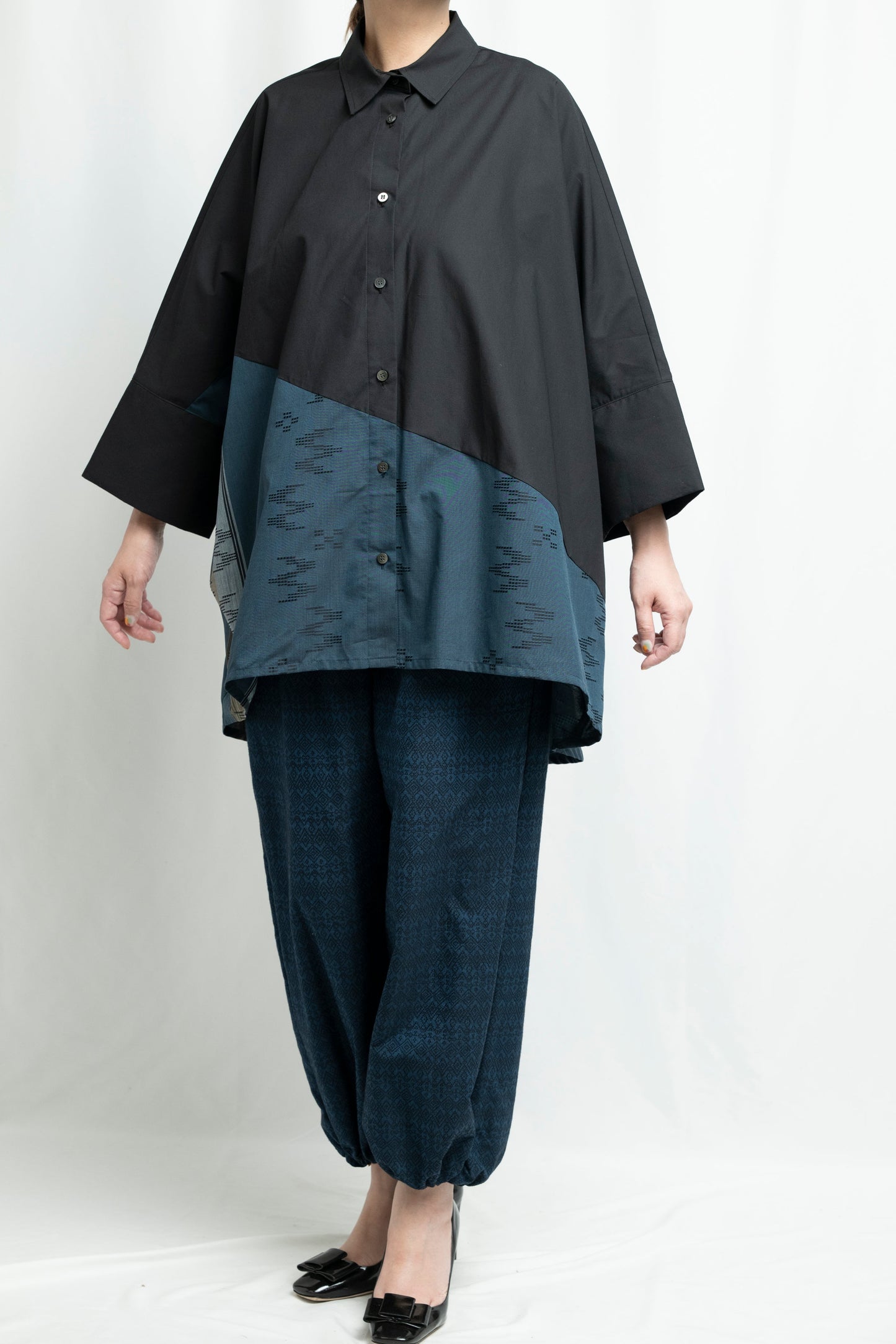 【YOAKE】切替シャツ (Black×Navy)
