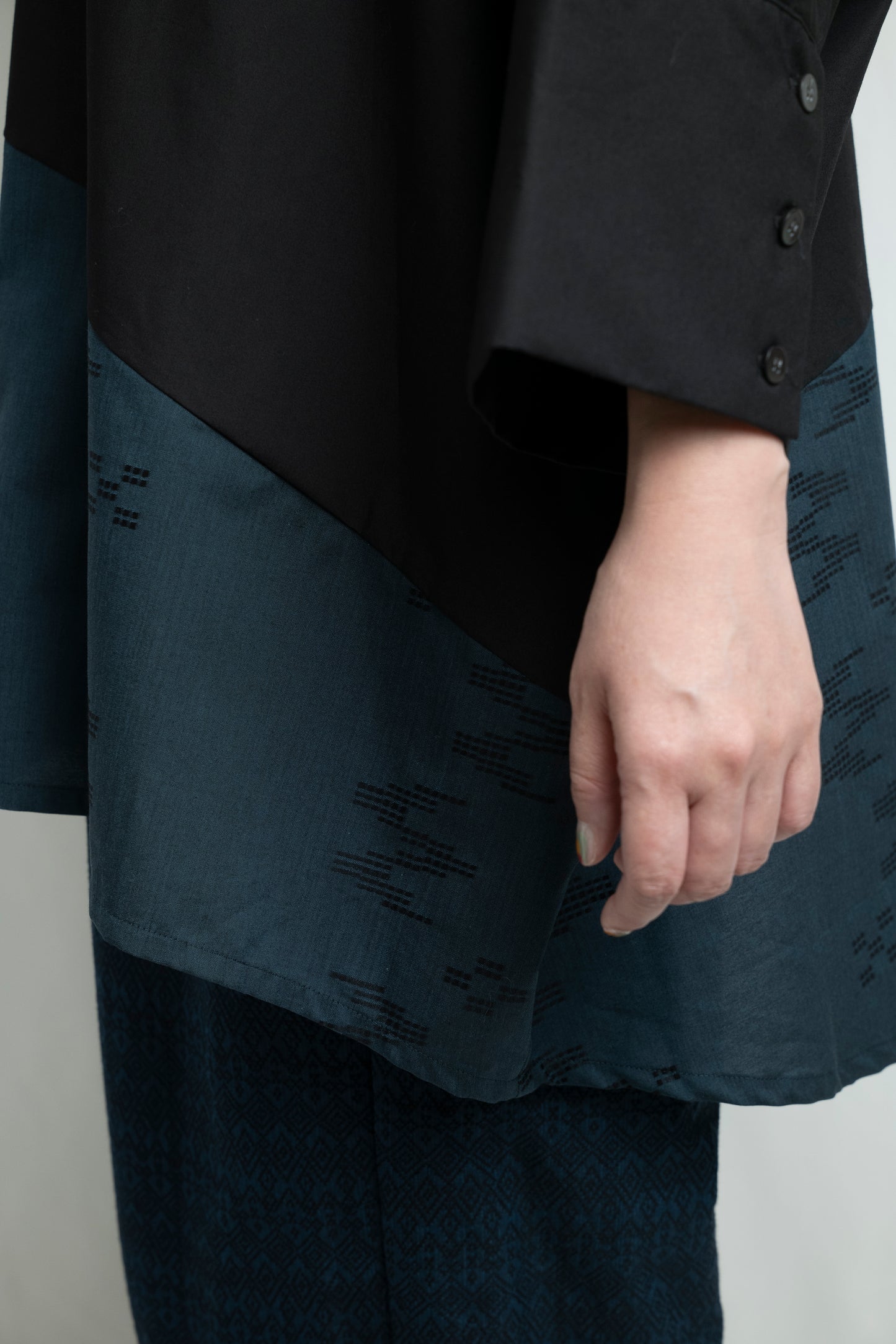 【YOAKE】切替シャツ (Black×Navy)